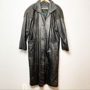 Pelle Studio Vintage Black Leather Trench Coat Size M
